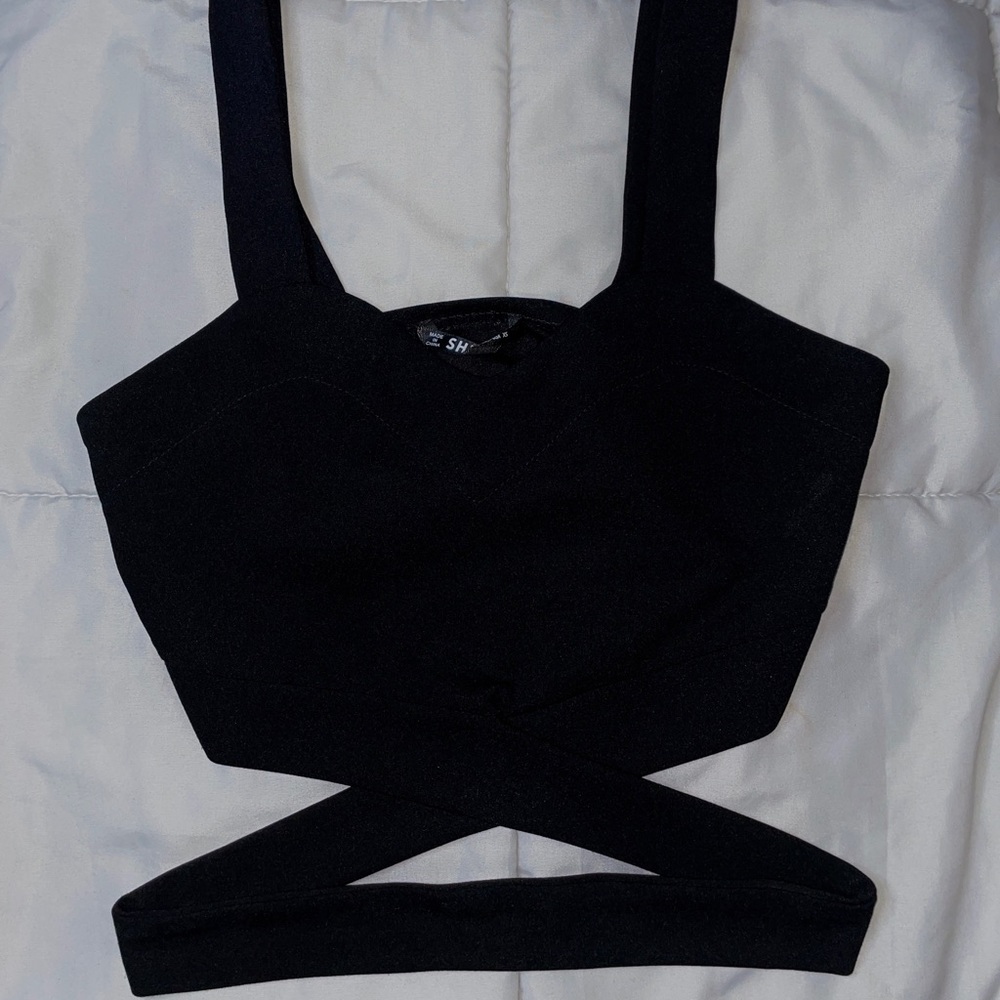 Fashion crossed waist black  top